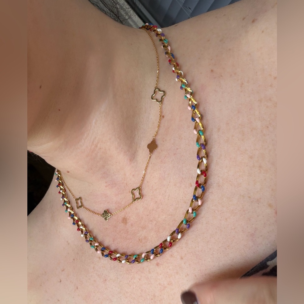Multicolor Gold Chain Necklace - Picture 4 of 5